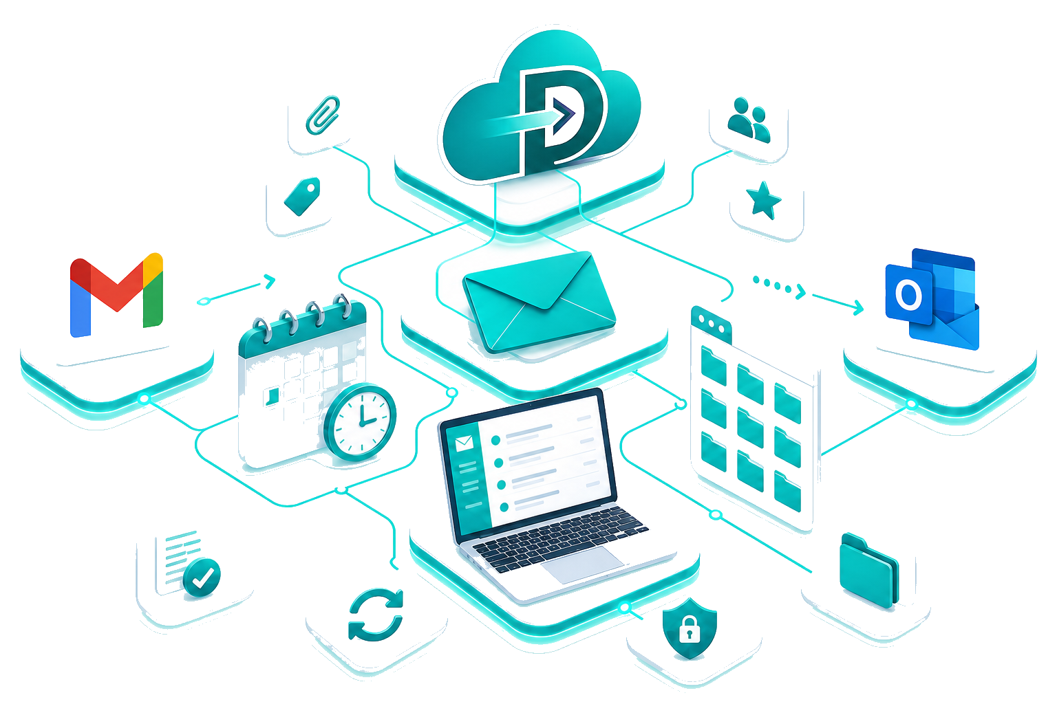 Data Relocate Gmail to Outlook migration — secure transfer with permissions and collaboration data