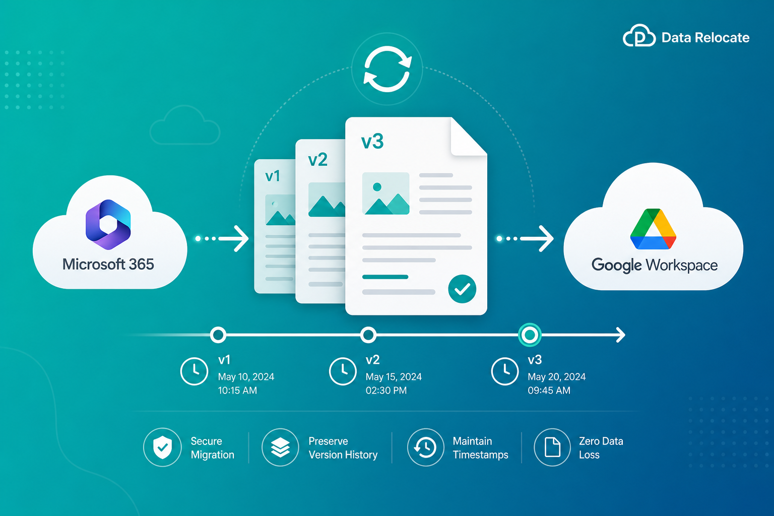 Version history migration preserving document revisions across cloud storage platforms with Data Relocate