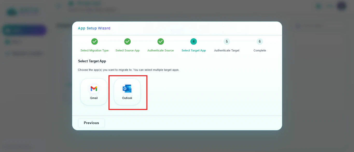 Add Outlook as the destination app in Data Relocate