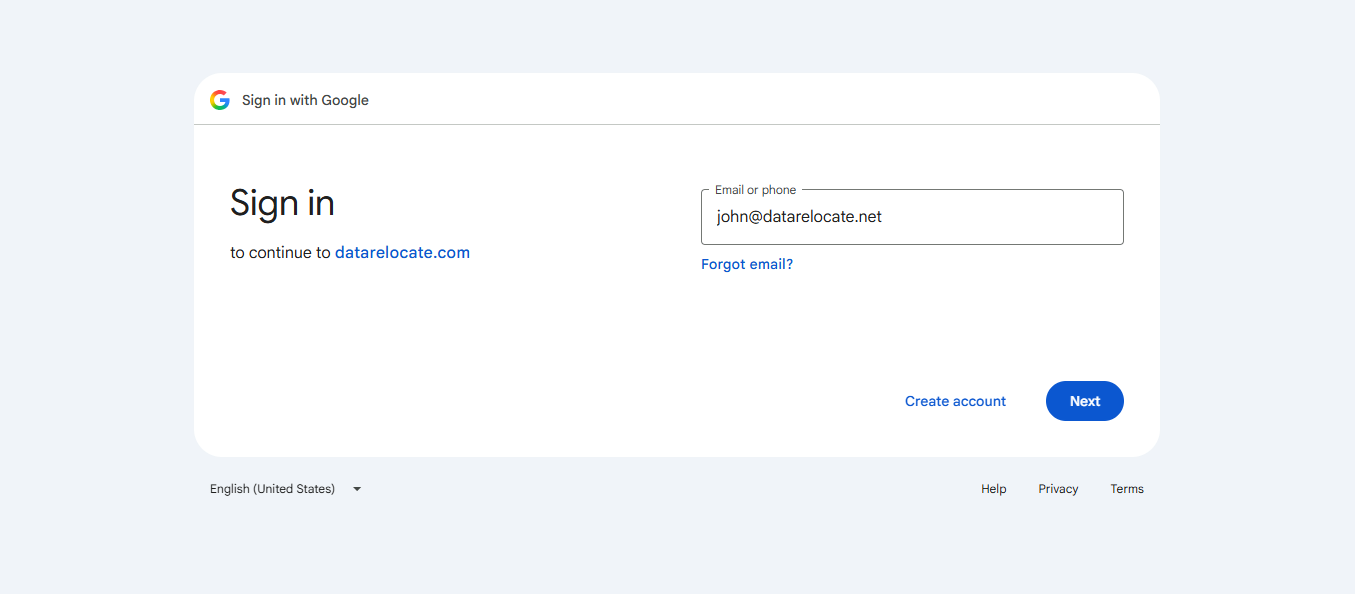Authenticate Gmail Google Workspace OAuth in Data Relocate